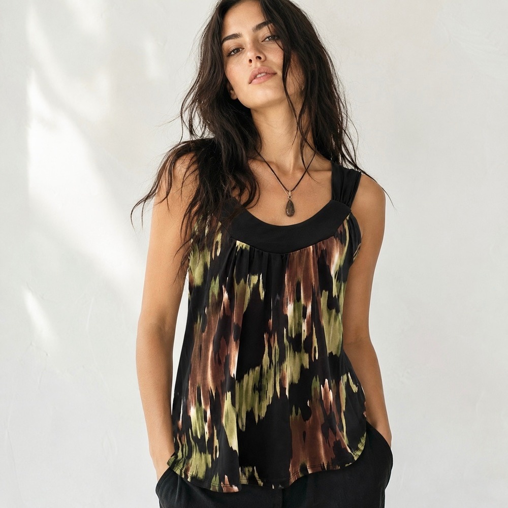 Vintage Y2K Swing Tank Top Dark Boho Made USA Fairy Grunge Green Black Brown L